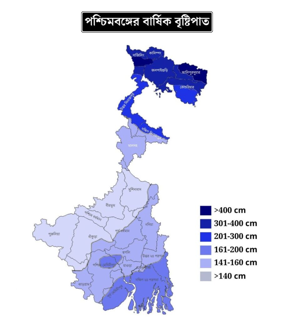 পশ্চিমবঙ্গের জলবায়ুর বৈশিষ্ট্য পশ্চিমবঙ্গের বার্ষিক বৃষ্টিপাত