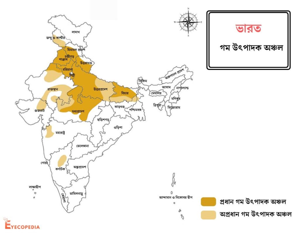 ভারতের গম উৎপাদক অঞ্চল সমূহ - গম উৎপাদক রাজ্য - চিত্র - ম্যাপ