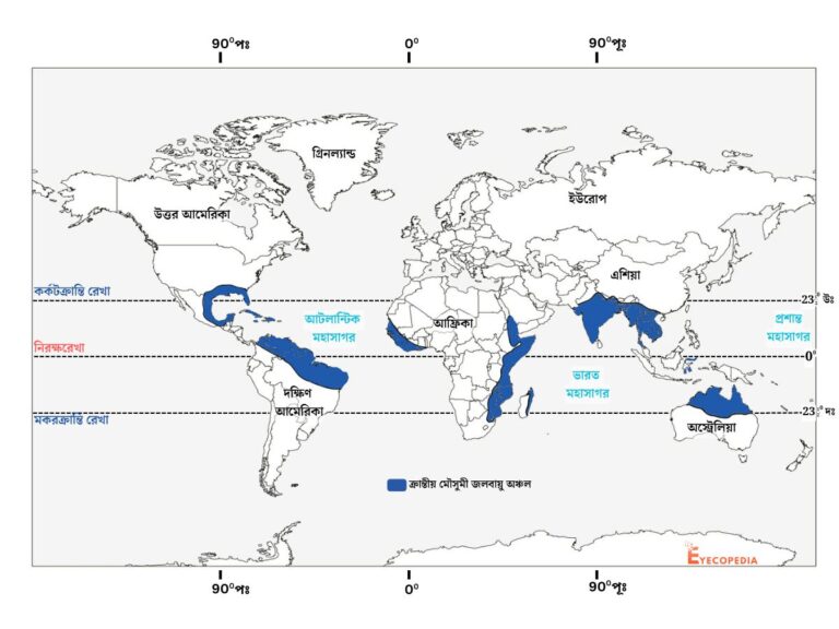 মৌসুমী জলবায়ুর অঞ্চল - পৃথিবীর ক্রান্তীয় জলবায়ু অঞ্চল - চিত্র - মৌসুমী বায়ু কাকে বলে - তার বৈশিষ্ট্য